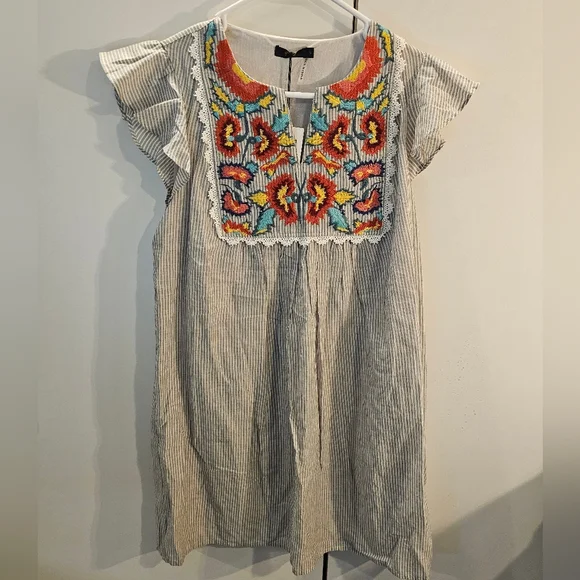 THML Embroidered Striped Mini Dress - Picture 1 of 6